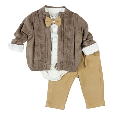 Compleuri bebelusi baieti - Compleu  pentru bebelusi, 3 piese, model Elegance, Brun