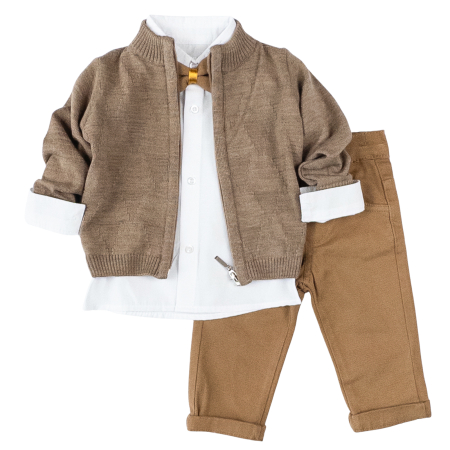 Haine bebelusi baieti ❤️ - Compleu  pentru bebelusi, 3 piese, model Elegance, Brun