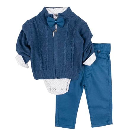 Compleuri bebelusi baieti - Compleu  pentru bebelusi, 3 piese,  model Papion blue