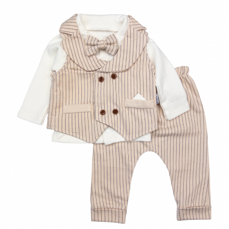 Haine bebelusi baieti - Compleu pentru bebelusi, 3 piese, model Fashion, culoare crem