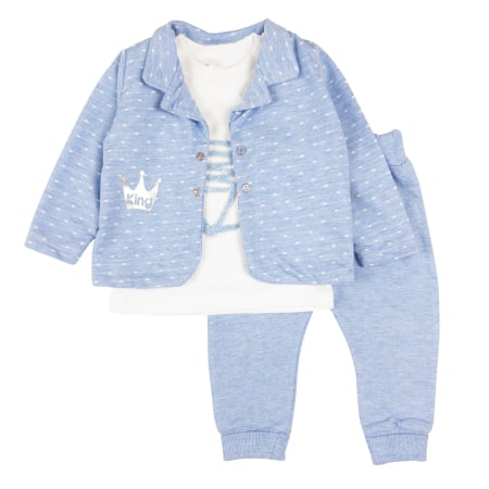 Imbracaminte nou-nascuti - Compleu pentru bebelusi, 3 piese, model King, blue
