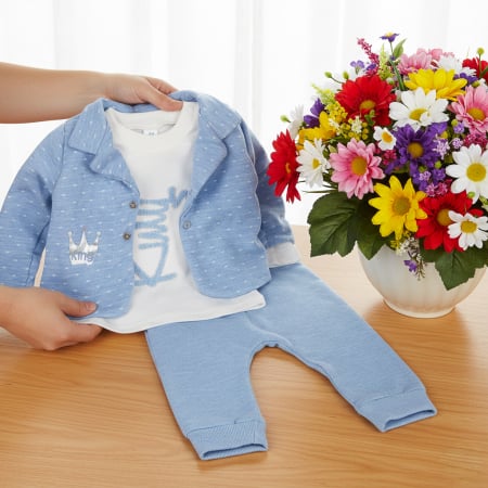 Compleuri bebelusi baieti - Compleu pentru bebelusi, 3 piese, model King, blue