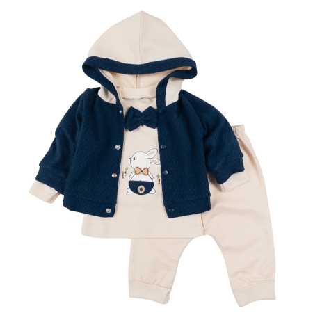 Compleuri bebelusi baieti - Compleu pentru bebelusi, 3 piese, model Iepuras, Bleumarin