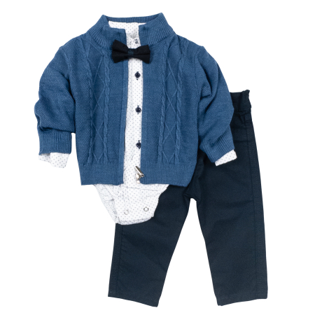 Compleuri bebelusi baieti - Compleu  pentru bebelusi, 3 piese,  model Papion black