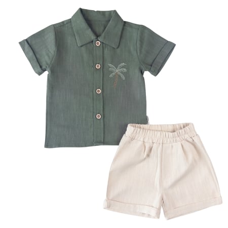 Compleuri bebelusi baieti - Compleu 2 Piese, model cu Palmier Brodat