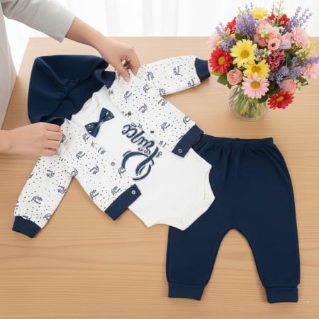 Imbracaminte nou-nascuti - Compleu pentru bebelusi, 3 piese, model Prince, bleumarin