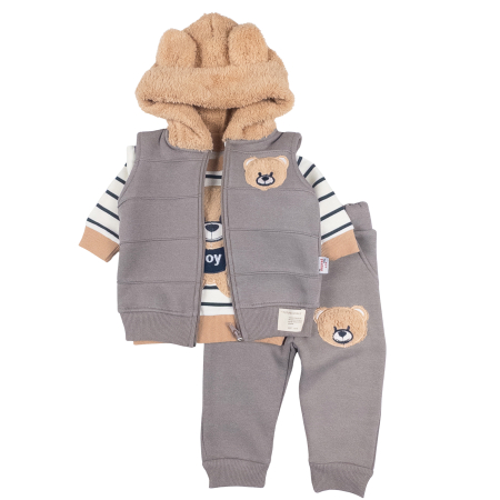 Haine bebelusi baieti - Compleu  pentru bebelusi, 3 piese,  model Toy, antracit