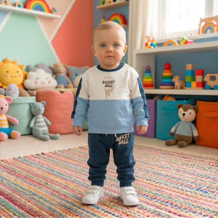 Compleuri bebelusi baieti - Compleu pentru bebelusi, model Basket, Blue