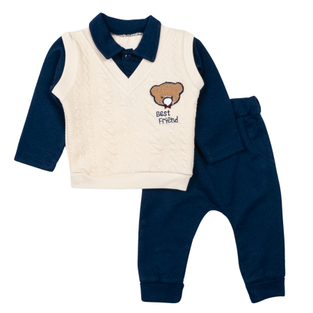 Compleuri bebelusi baieti - Compleu pentru bebelusi, model Best friend, Bleumarin