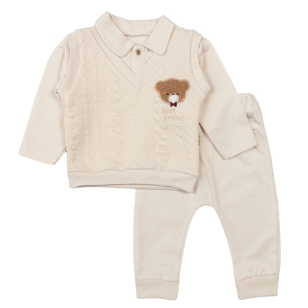 Compleuri bebelusi baieti - Compleu pentru bebelusi, model Best friend, bej