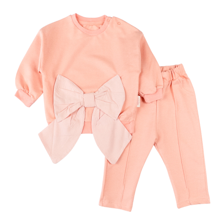 Seturi fetite - Compleu pentru fetite, model cu Fundă Mare Roz-Piersică