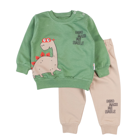 Haine bebelusi baieti - Compleu pentru bebelusi, model Dino, vernil