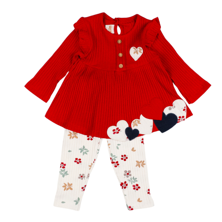 Seturi fetite - Compleu pentru fetite, 2 piese, model Inimioara, rosu