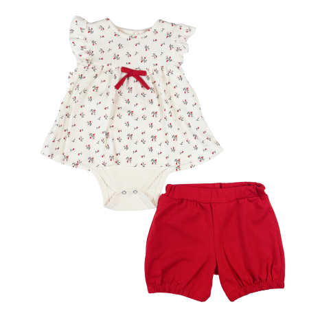 Haine bebelusi fete ❤️ - Set 3 Piese Bebeluşi Fetiţe, cu Imprimeu Floral, Alb/Roșu