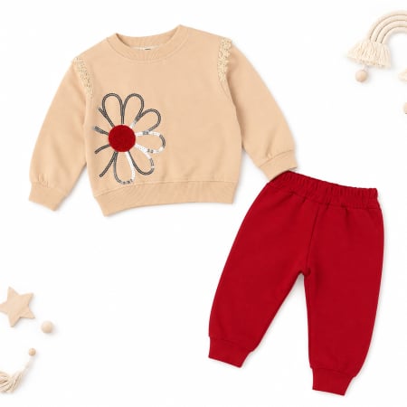 Seturi fetite - Compleu pentru fetite, 2 piese, model Cu Floare strălucitoare