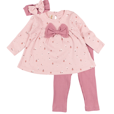 Seturi fetite - Compleu pentru fetite, 3 piese, model Capsunele, roz pudra