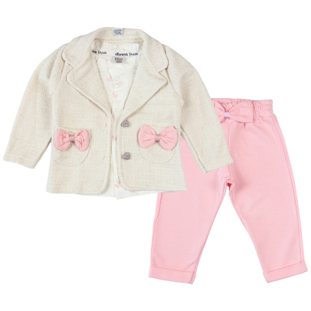 Haine bebelusi fete ❤️ - Compleu pentru fetite, 3 piese, model cu Fundite Roz