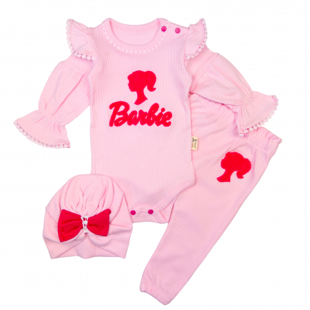Imbracaminte nou-nascuti - Compleu pentru fetite, 3 piese, model BarbieGirl