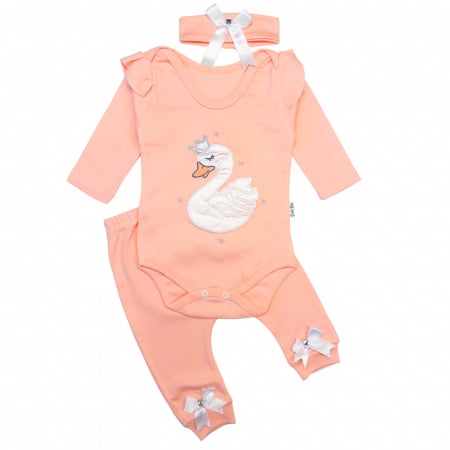 Imbracaminte nou-nascuti - Compleu pentru fetite, 3 piese, model Lebada