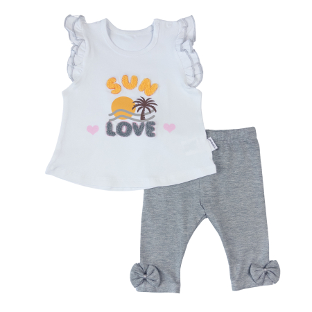 Seturi fetite - Compleu 2 Piese Fetițe, Imprimeu Sun Love, Colanți Trei Sferturi Gri