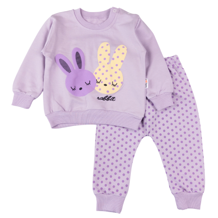 Haine bebelusi fete ❤️ - Compleu pentru fetite, model cu Iepurasi, lila