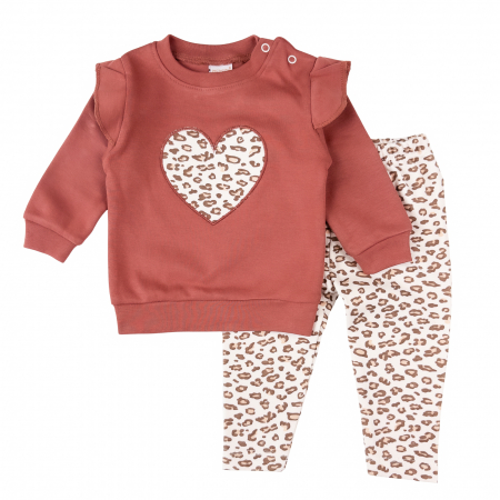 Haine bebelusi fete - Compleu pentru fetite, model cu inimioara animal print