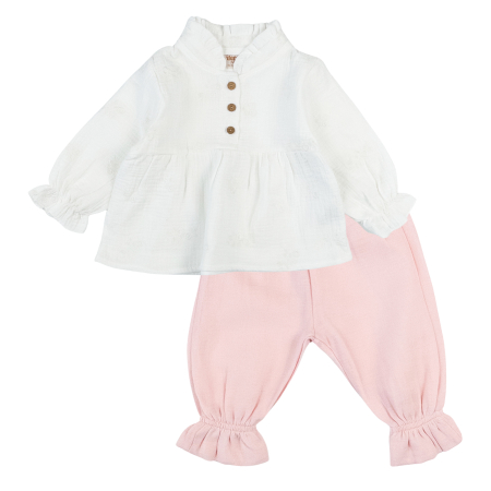 Haine bebelusi fete - Compleu pentru fetite, model Deco Roz