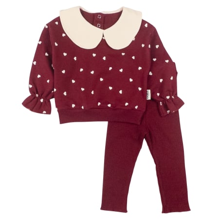 Haine bebelusi fete - Compleu pentru fetite, model Inimioare, culoare Visiniu