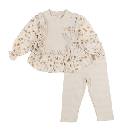 Haine bebelusi fete - Compleu pentru fetite, model Fashion, culoare bej deschis