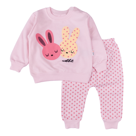 Haine bebelusi fete ❤️ - Compleu pentru fetite, model cu Iepurasi, roz