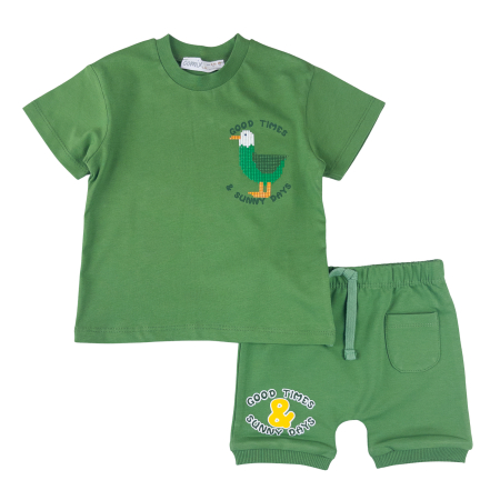 Haine bebelusi baieti ❤️ - Compleu Vară 2 Piese Bebeluși, Imprimeu Sunny Days, Verde Safir