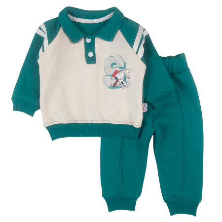 Haine bebelusi baieti - Compleu vătuit pentru bebelusi, model SuperBoy, culoare verde safir