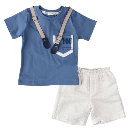 Compleuri bebelusi baieti - Costumaș Casual Băieți, Tricou Albastru cu Bretele și Pantaloni Scurți