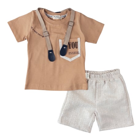 Compleuri bebelusi baieti - Costumaș Casual Băieți, Tricou Maro cu Bretele și Pantaloni Scurți