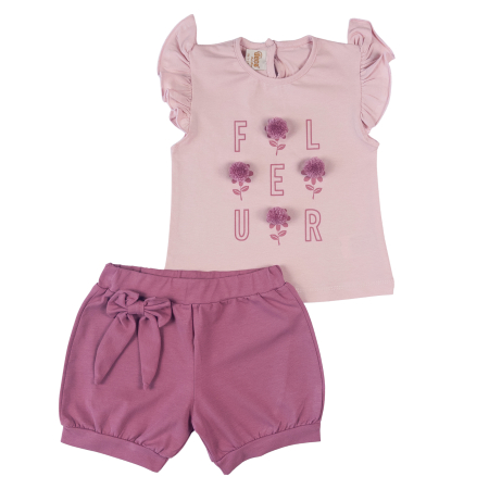 Seturi fetite - Set Cochet pentru Fetițe cu Floricele Pufoase și Pantalonași Balonaș