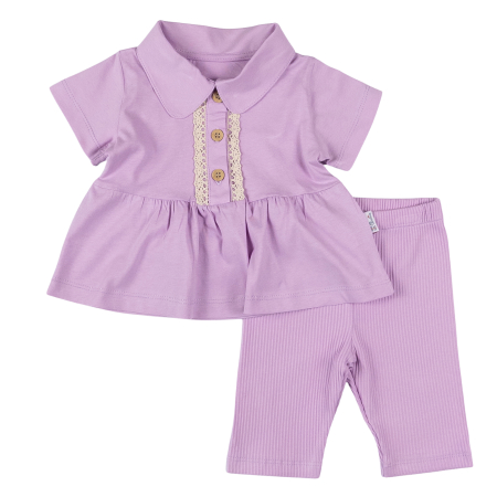 Haine bebelusi fete ❤️ - Costumaș Casual Fetițe, Colanți Trei Sferturi, Lila