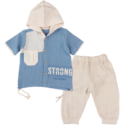 Compleuri bebelusi baieti - Compleu Casual Băieței, Bluză cu Glugă și Pantaloni Lejeri, Bumbac Texturat