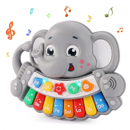 Jucarii - Jucarie interactiva muzicala cu functii si lumini, mini orga Elefant