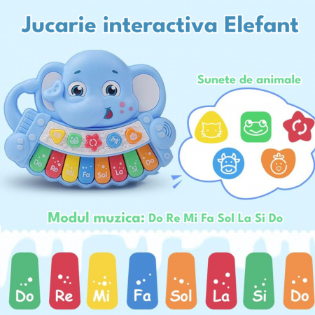 Jucarie interactiva muzicala cu functii si lumini, mini orga Elefant [2]