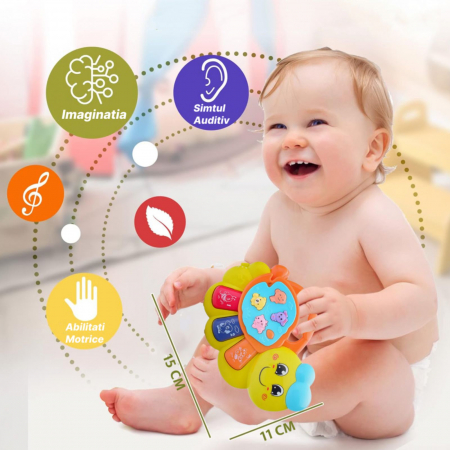 Jucarie interactiva muzicala cu functii si lumini, mini orga Omida, 12 luni+ [2]