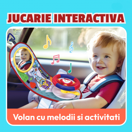 Noutăți - Jucarie interactiva, Volan cu sunete si activitati multiple pentru masina sau patut, unisex, 56 x 32 cm, +18 luni