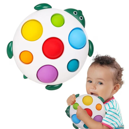 Jucarii - Jucarie senzoriala pentru bebelusi cu Pop it Push, model Testoasa