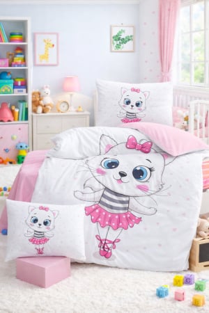 Lenjerii Pat - Lenjerie de Pat 4 Piese pentru Fetițe, ModelKitty Ballerina, 100X 150 CM