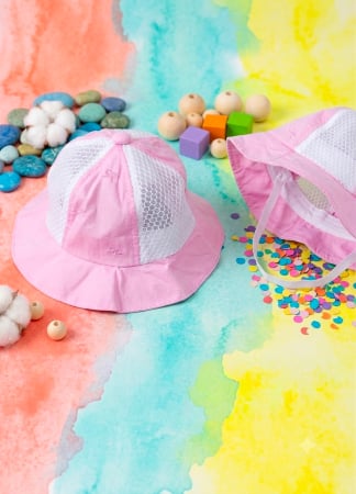 Sepci si caciuli copii - Palarie pentru Fetite 0-6 luni, Plasa Respirabila, Broderie Fundite, Elastic de Fixare, Culoare Roz