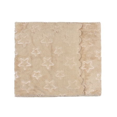 Paturici bebelus - Păturică Lejeră pentru Bebeluși, 80x90 cm, Material Moale tip Pluș, Model Steluțe în Relief, Bej/Camel