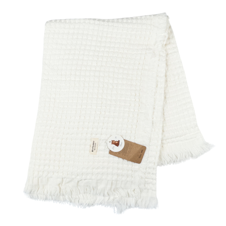 Botosi, sosete, dresuri, caciuli - Păturică pentru Bebeluși din Muselină de Bumbac Gofrat, cu Franjuri, Alb, 120 CM X 90 CM