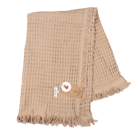 Botosi, sosete, dresuri, caciuli - Păturică pentru Bebeluși din Muselină de Bumbac Gofrat, cu Franjuri, Maro, 120 CM X 90 CM