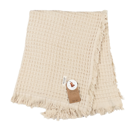 Botosi, sosete, dresuri, caciuli - Păturică pentru Bebeluși din Muselină de Bumbac Gofrat, cu Franjuri, Bej, 120 CM X 90 CM
