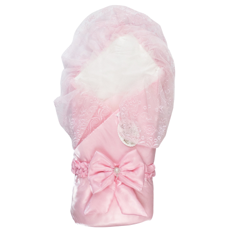 Botosi, sosete, dresuri, caciuli - Port bebe Alb Satinat, cu Dantelă Albă si Fundă cu Perle, 85X85 CM - Copie