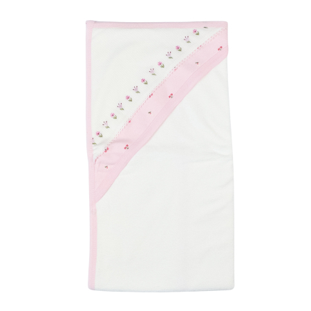 Botosi, sosete, dresuri, caciuli - Prosop pentru bebelusi, model Floral, Roz, 90 x 75 cm